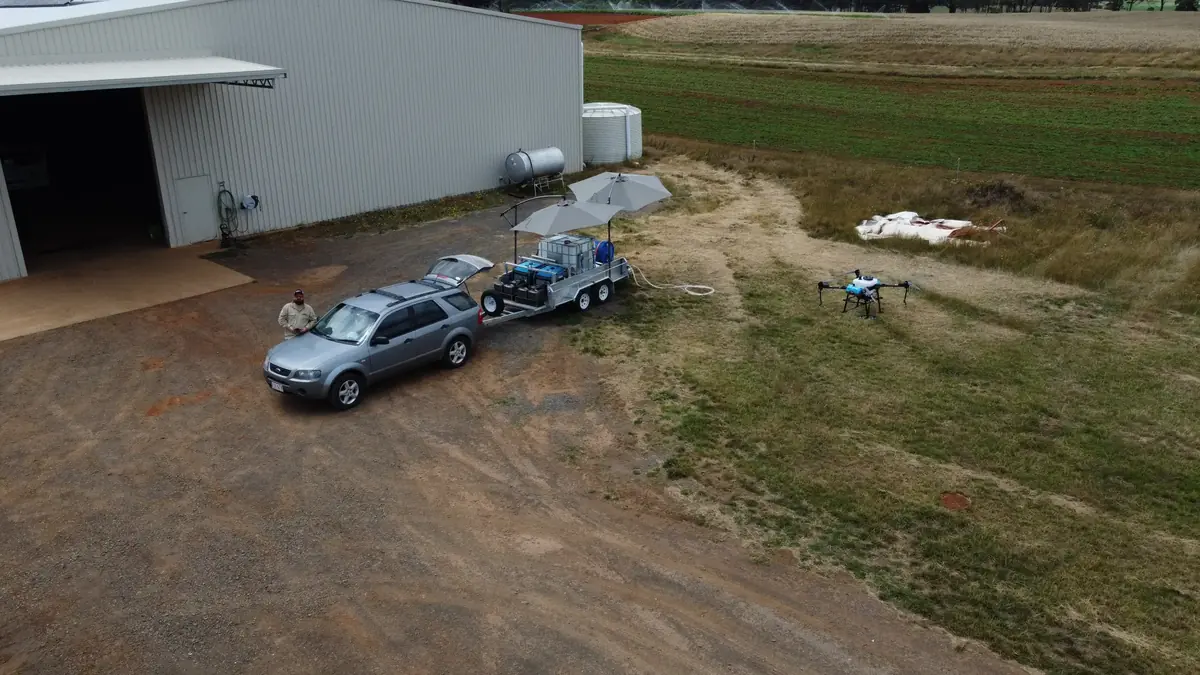 Drone spraying crops